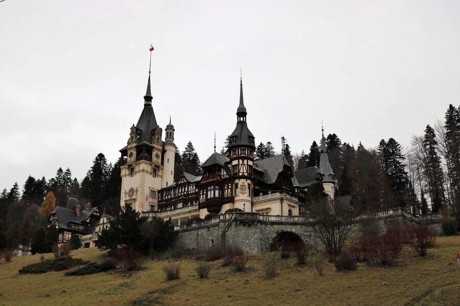 Peles Castle exterior architectural details and tower