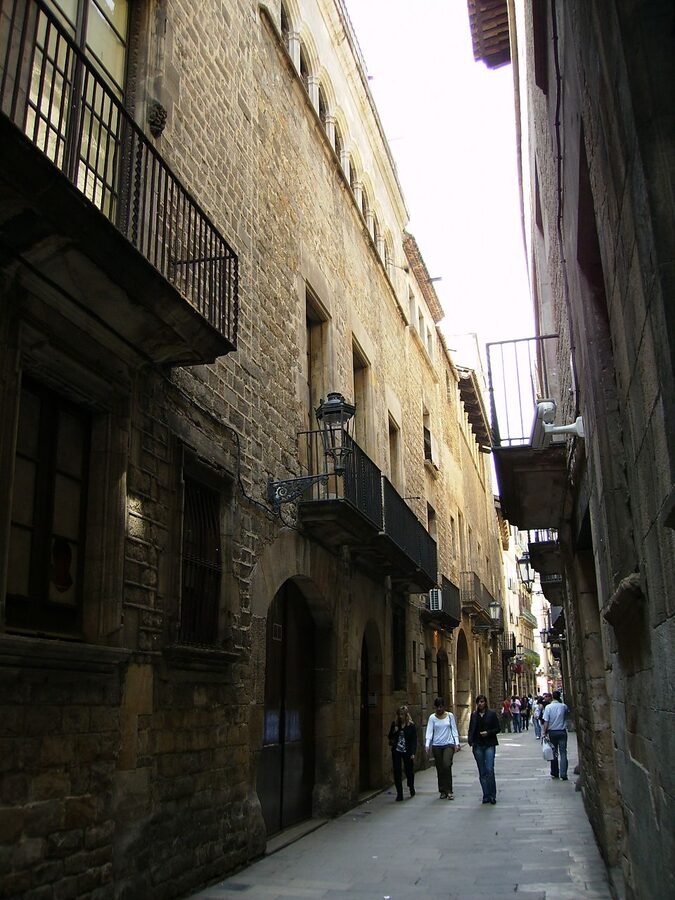 Carrer Montcada stone arches Barcelona old quarter
