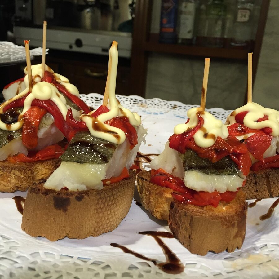 Pintxos display at Spanish bar