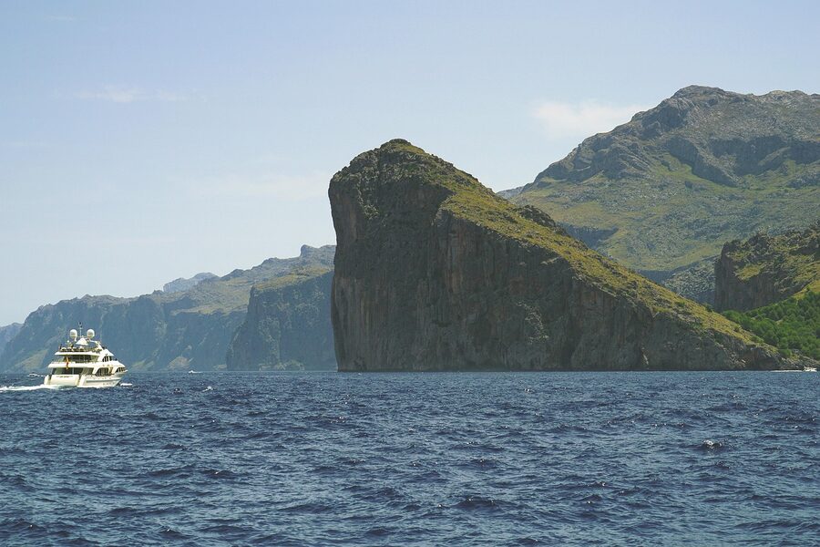 Yacht and mountains on the Mallorca coast