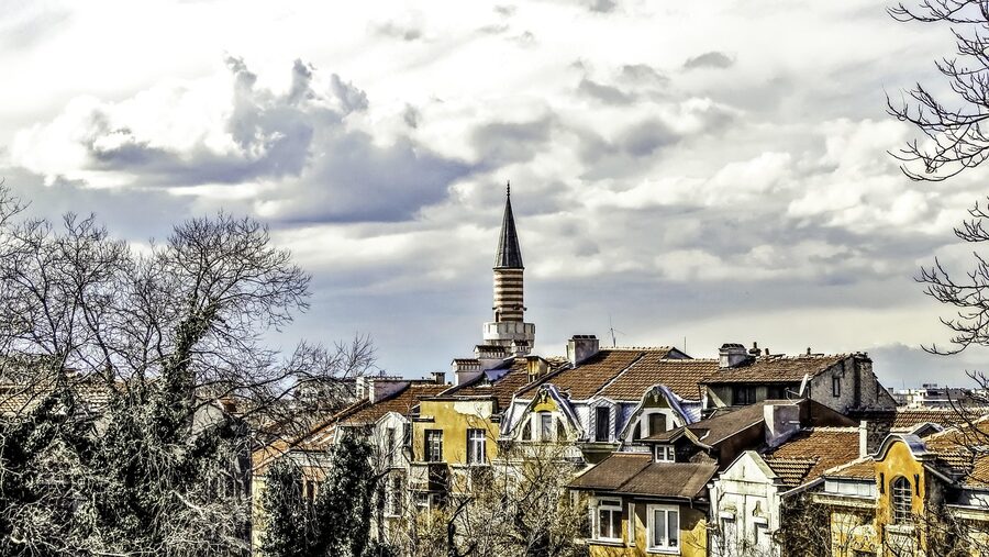 Plovdiv old town bazaar narrow shopping street
