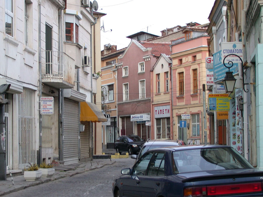 Plovdiv Kapana creative quarter street with murals