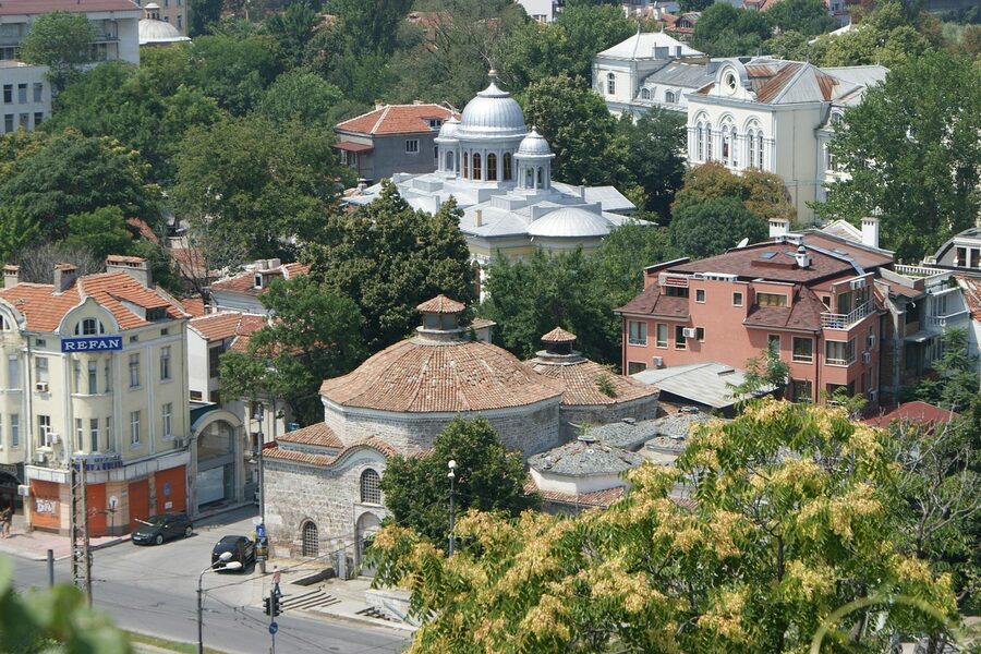 Plovdiv old town rooftops view from above