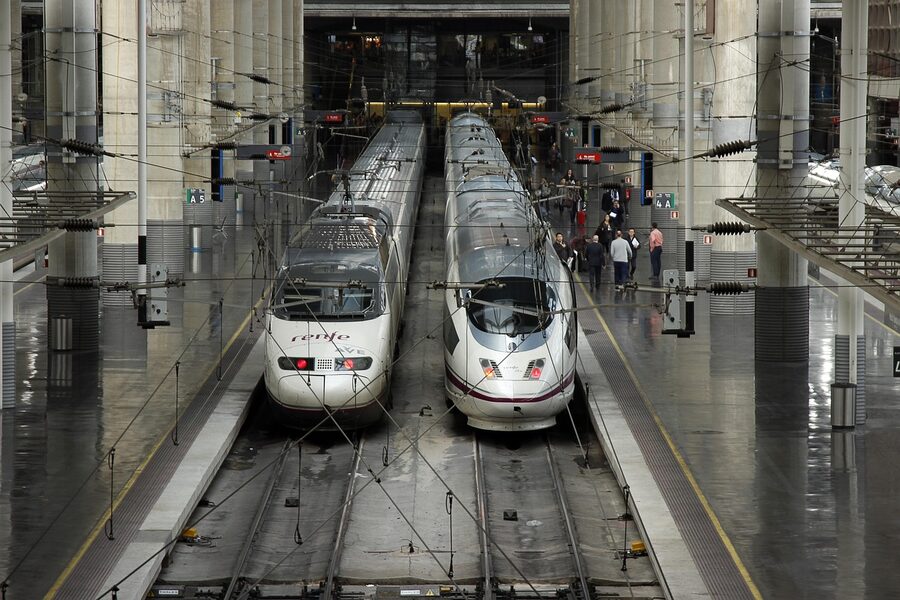 Train at Atocha station platform, Madrid