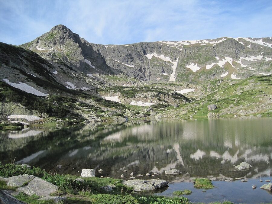 Ribnoto the Fish Lake with Haramiyata Peak rising behind