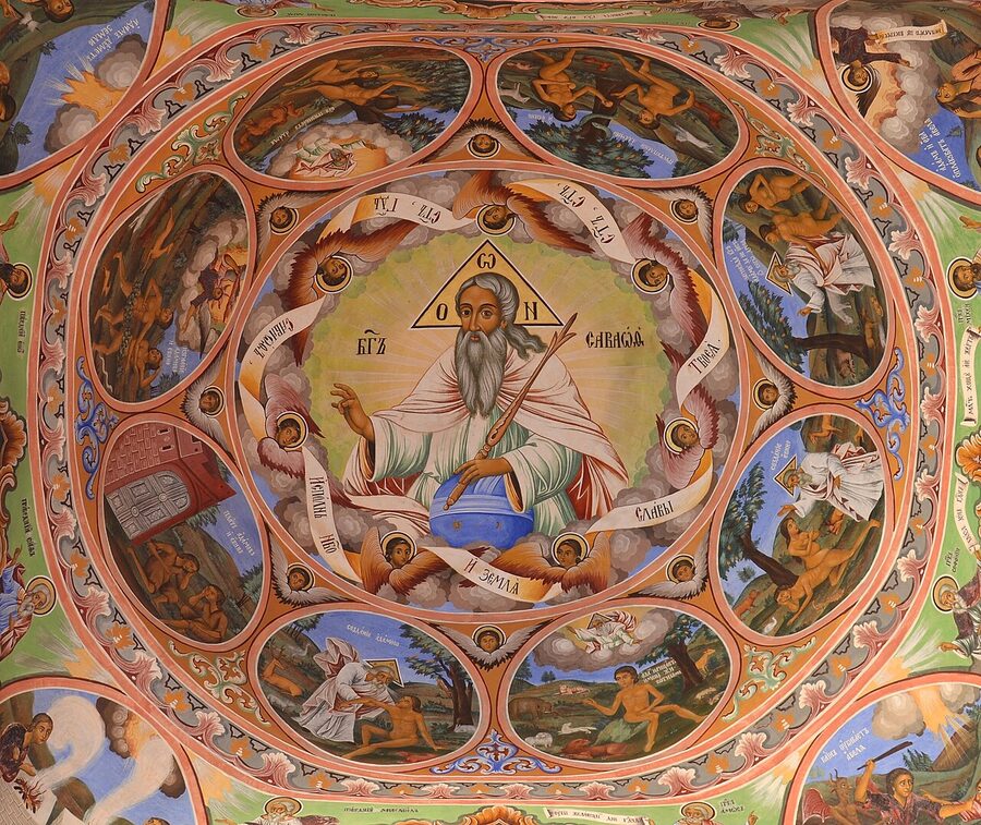 Detail of a Rila Monastery fresco panel showing biblical scene