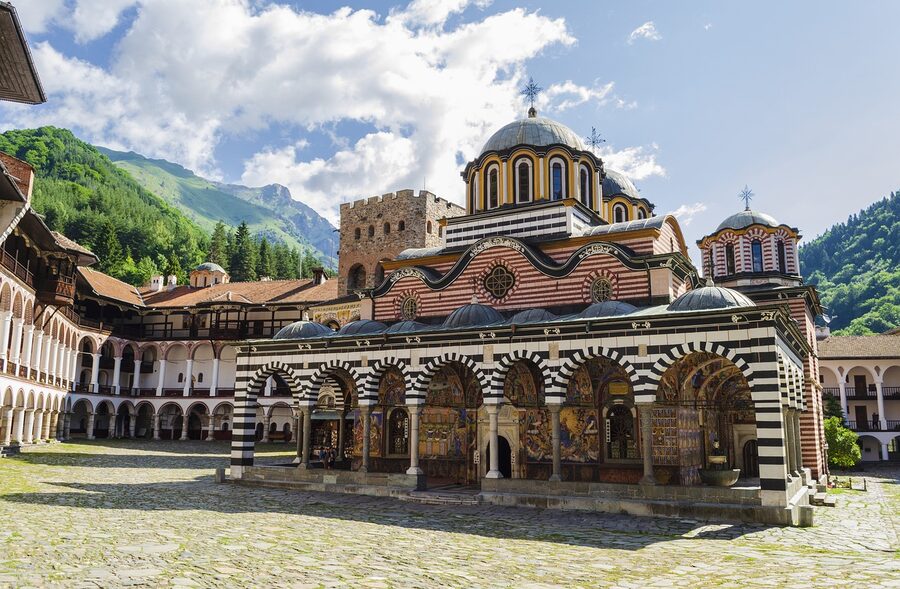 Church of the Nativity of the Virgin Mother in the Rila Monastery courtyard