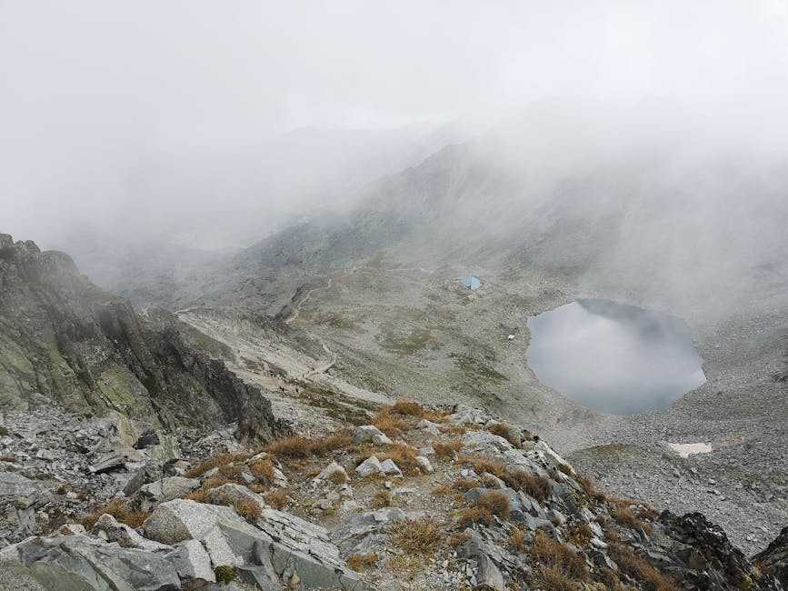 Rugged Rila mountain peaks in mist