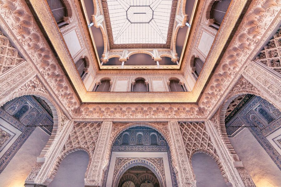Moorish multi-lobed arches inside the Royal Alcazar of Seville