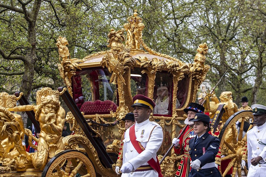 King Charles and Queen Camilla Gold State Coach 2023 coronation