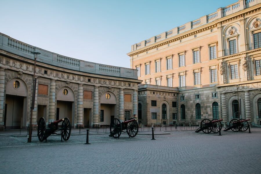 Stockholm Royal Palace inner courtyard with vintage cannons