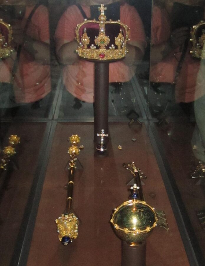 Crown sceptre orb of King of Sweden in Royal Treasury Stockholm