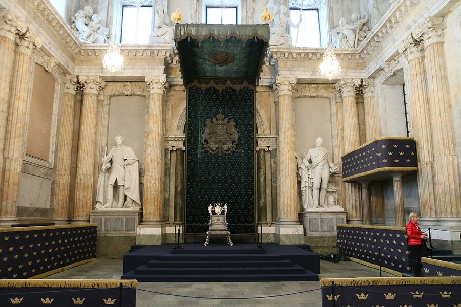 Stockholm Royal Palace Hall of State Rikssalen with silver throne