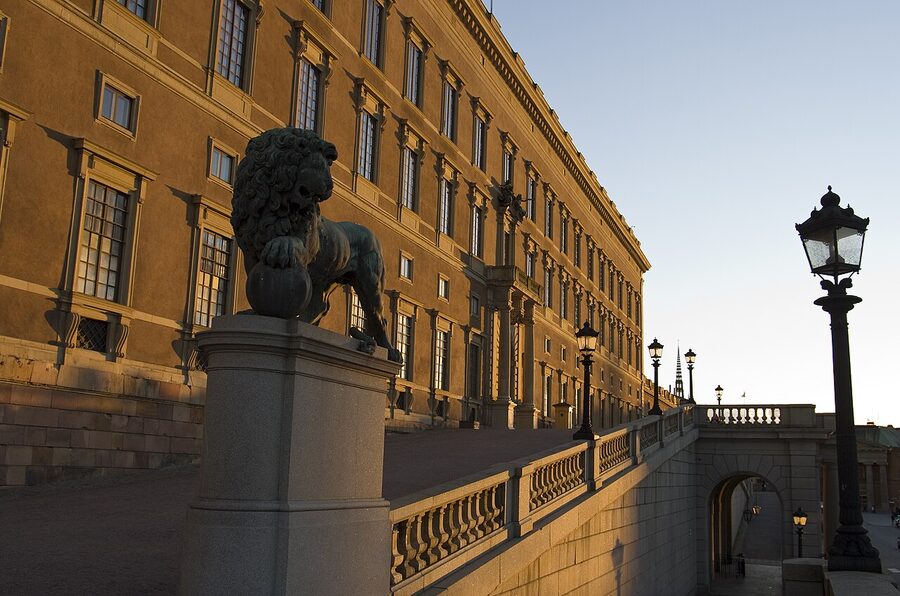 Stockholm Royal Palace Lejonbacken north stairway with bronze lions