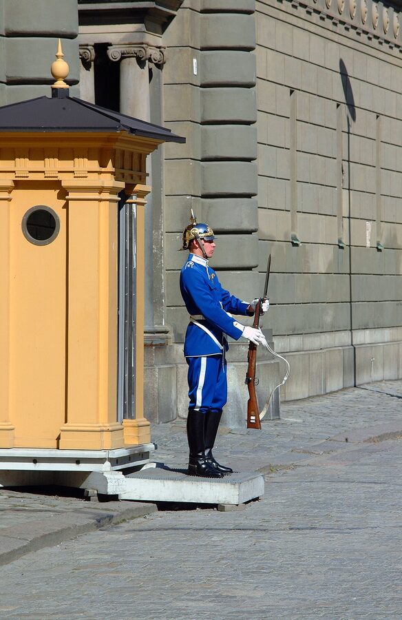Swedish Royal Guard at Stockholm Palace in dress uniform