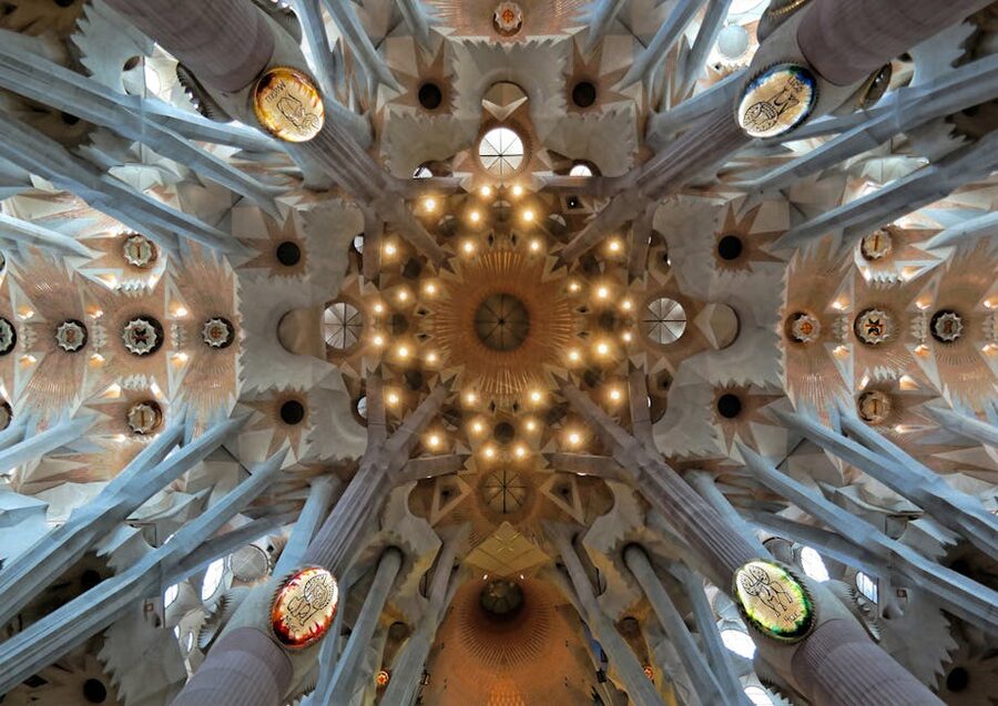 Sagrada Familia interior dome ceiling detail Barcelona