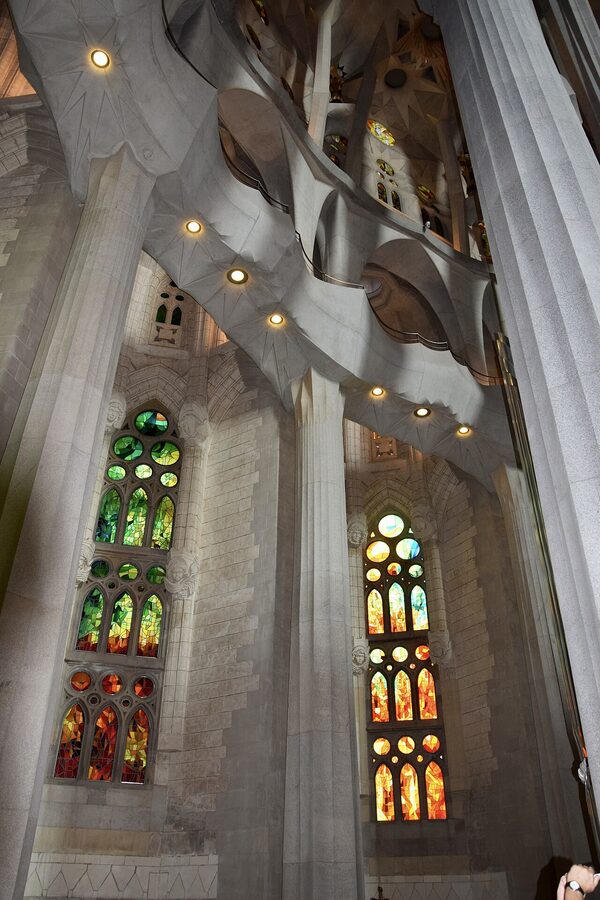 Coloured stained glass at Sagrada Familia Barcelona