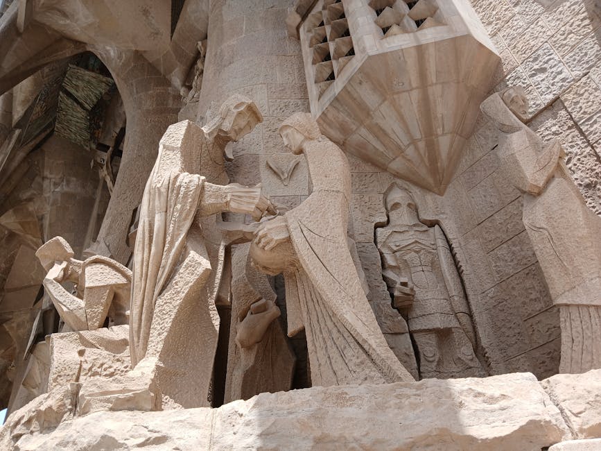 Stone sculpture detail facade Sagrada Familia Barcelona