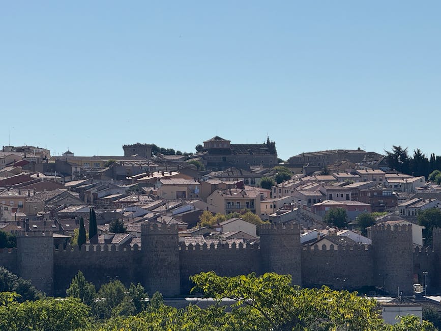 Avila medieval walls panoramic view from outside the city