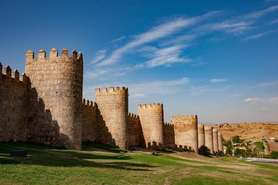 Stone walls of Avila Spain on a sunny day