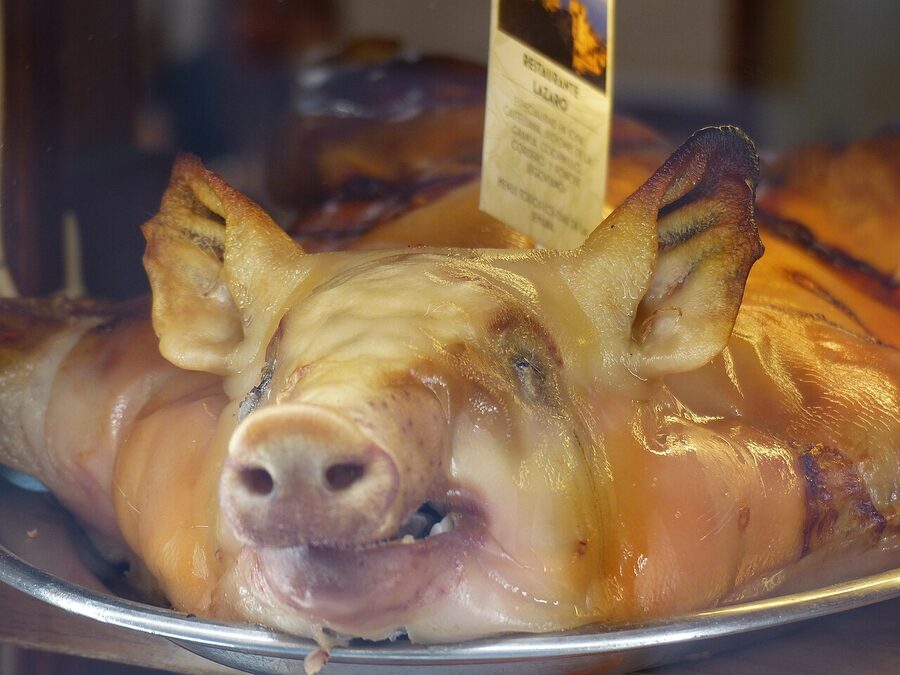 Cochinillo asado, Segovian roast suckling pig on a plate