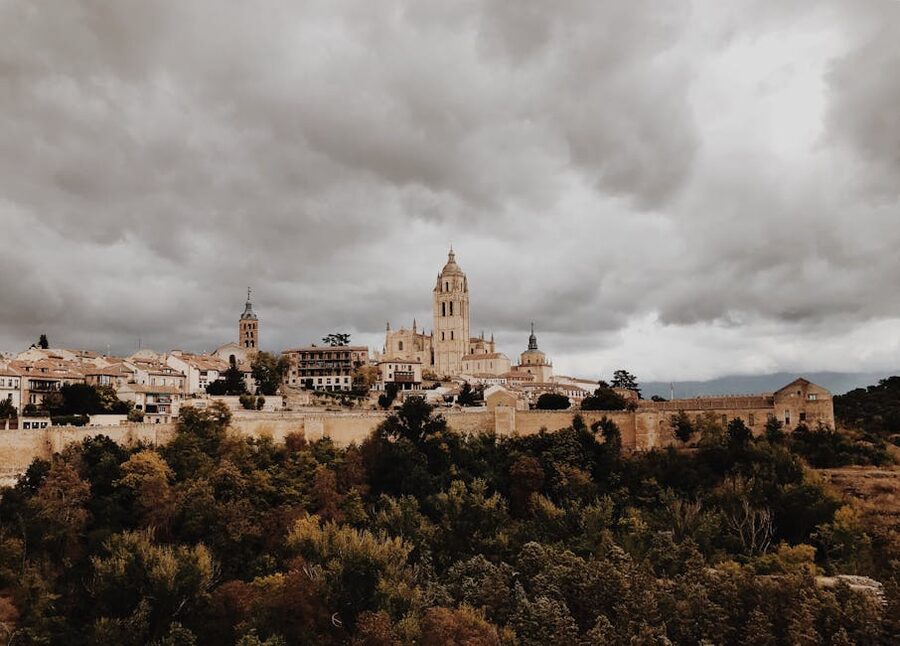 Segovia Cathedral with dramatic clouds above