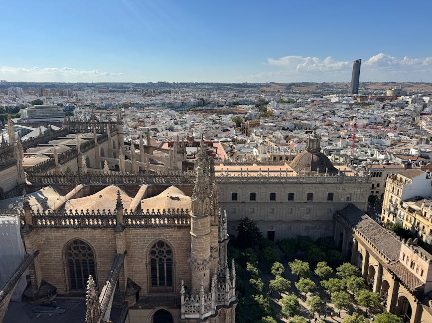 Aerial view of Seville Cathedral and the surrounding old town