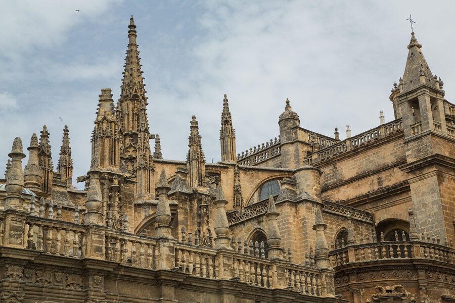 Seville Cathedral with Giralda Tower exterior view