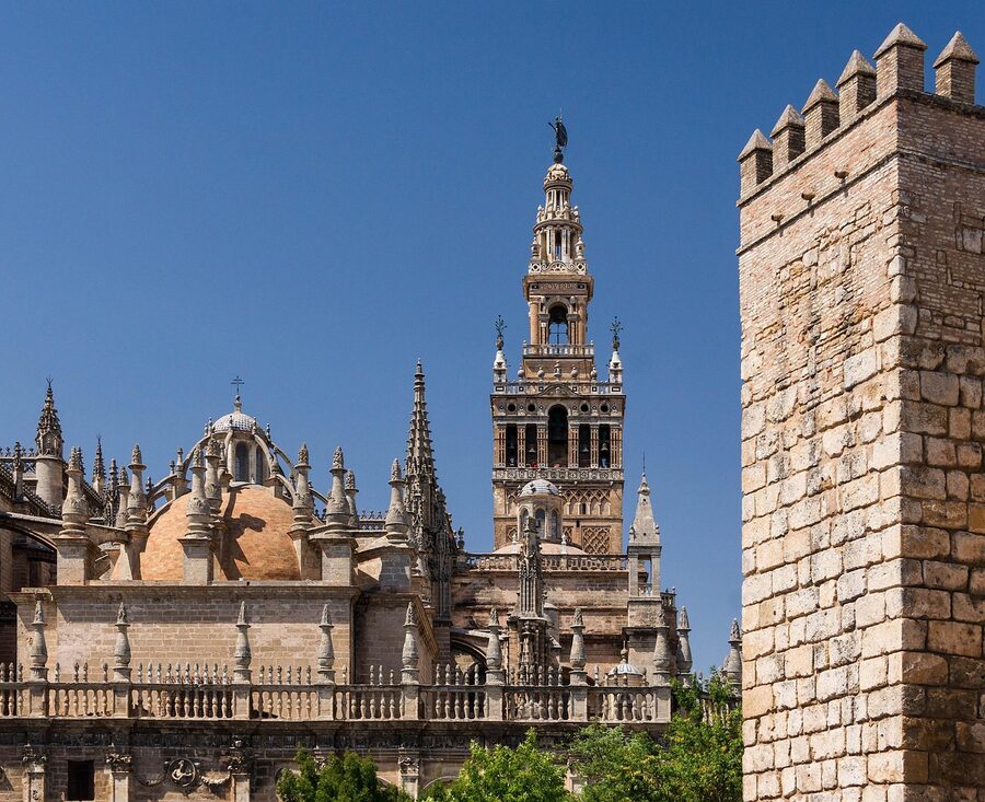 Seville skyline with Alcazar and Cathedral visible together