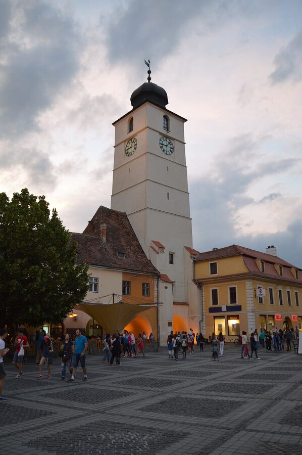 Sibiu Council Tower at dusk