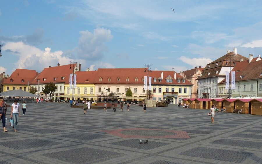 Sibiu historic square in evening light