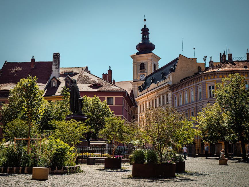 Sibiu square with clock tower