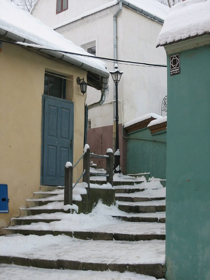 Climbing the old town steps in Sighisoara citadel