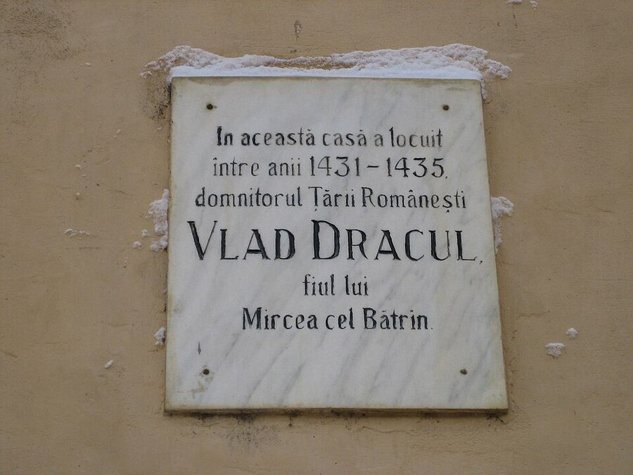 House of Vlad Dracul Sighisoara exterior with ochre walls and pointed roof