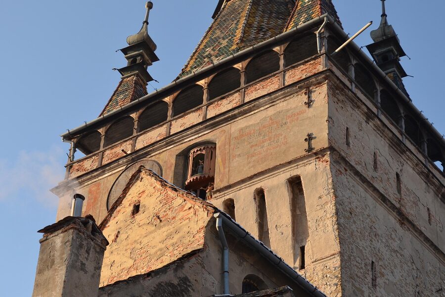 Sighisoara medieval tower with old stone construction