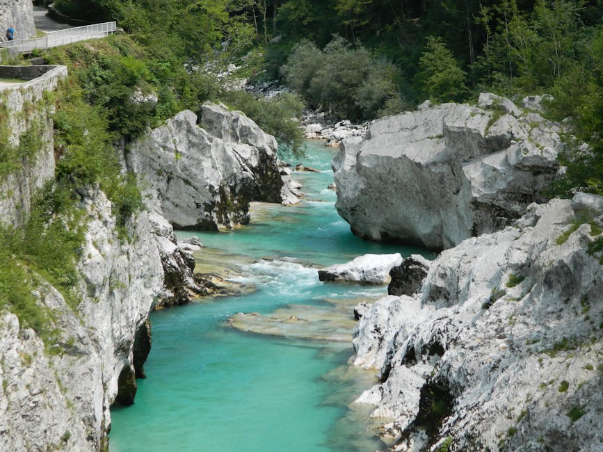 Turquoise Soca River flowing through a narrow rocky canyon