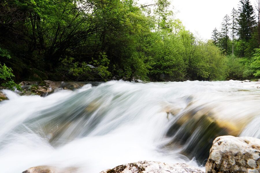 Soca River rapids and cataracts in flow