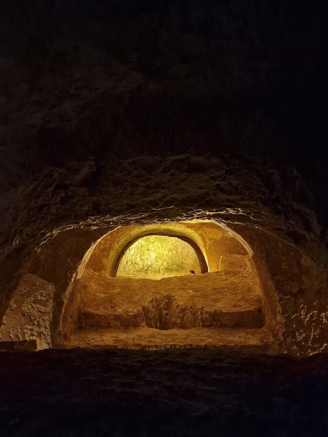 Stone-cut burial chambers inside St Paul's Catacombs, Rabat, Malta