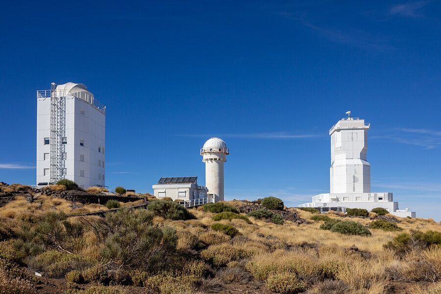 Cluster of solar telescope domes at the Teide Observatory in Izana, Tenerife