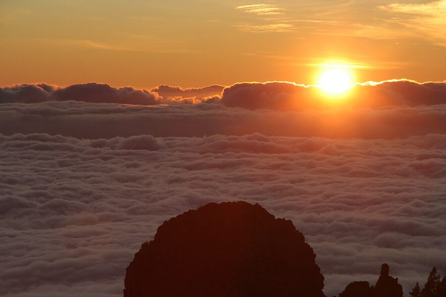 Sunset above a sea of clouds viewed from the rim of the Teide caldera in Tenerife
