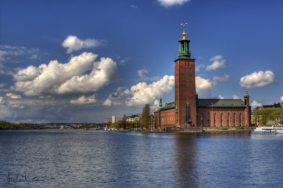 Stockholm City Hall seen from across Lake Malaren