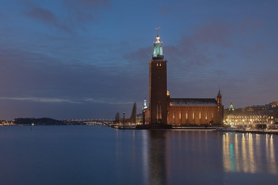 Stockholm City Hall clock tower architectural detail