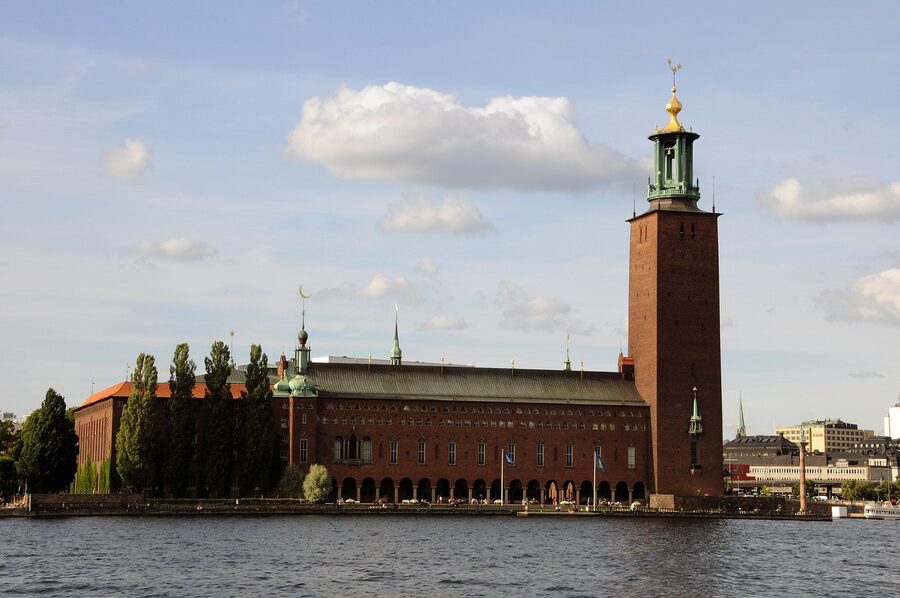 Stockholm City Hall front elevation in summer