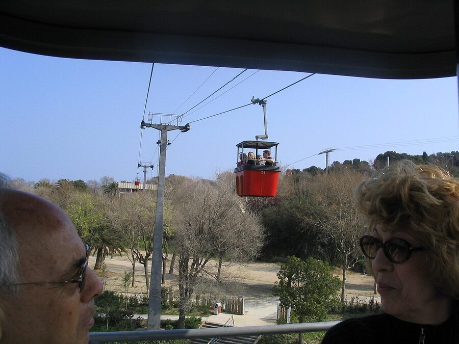 Old Telefèric de Montjuic open cable car cabin in 2004 before refurbishment