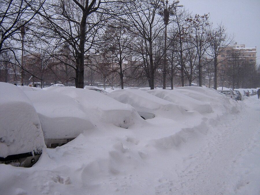 Bucharest street under fresh snow