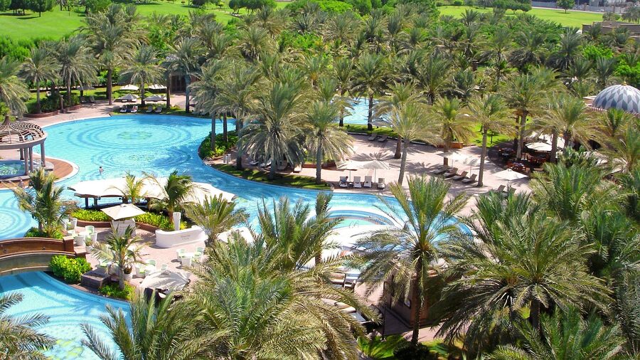 Thermal pool in palm garden setting