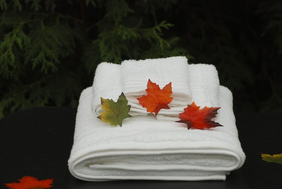 Stack of spa towels at Therme Bucharest