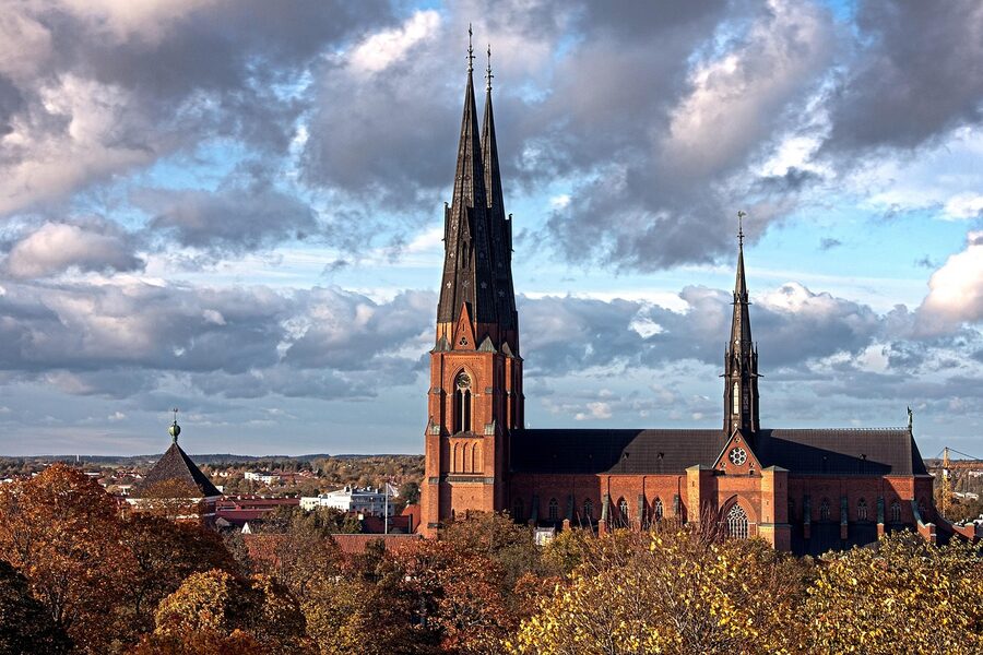 Uppsala skyline with cathedral autumn