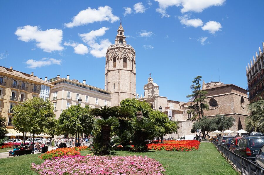 Valencia cathedral Saint Marys facade in the old town