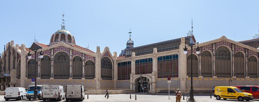Mercado Central Valencia exterior with modernist tilework